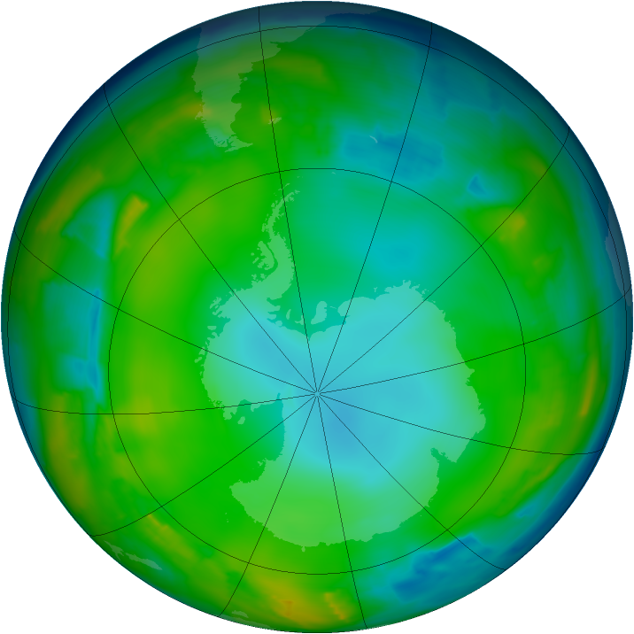 Antarctic ozone map for 10 July 2015